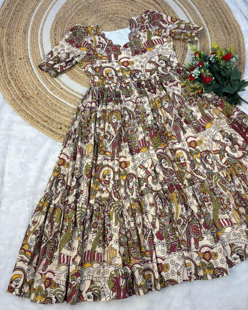 Kalmkari Maxi Gown Soft Maslin with Digital Print