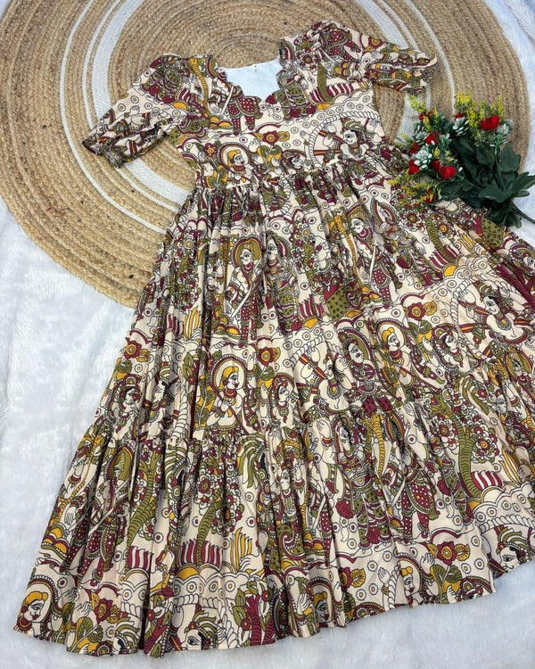 Kalmkari Maxi Gown Soft Maslin with Digital Print
