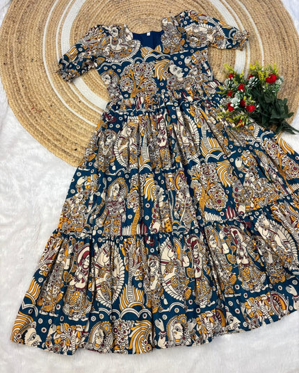 Kalmkari Maxi gown soft Maslin  with digital print