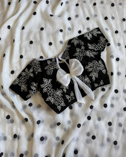 milky saree with stitched blouse