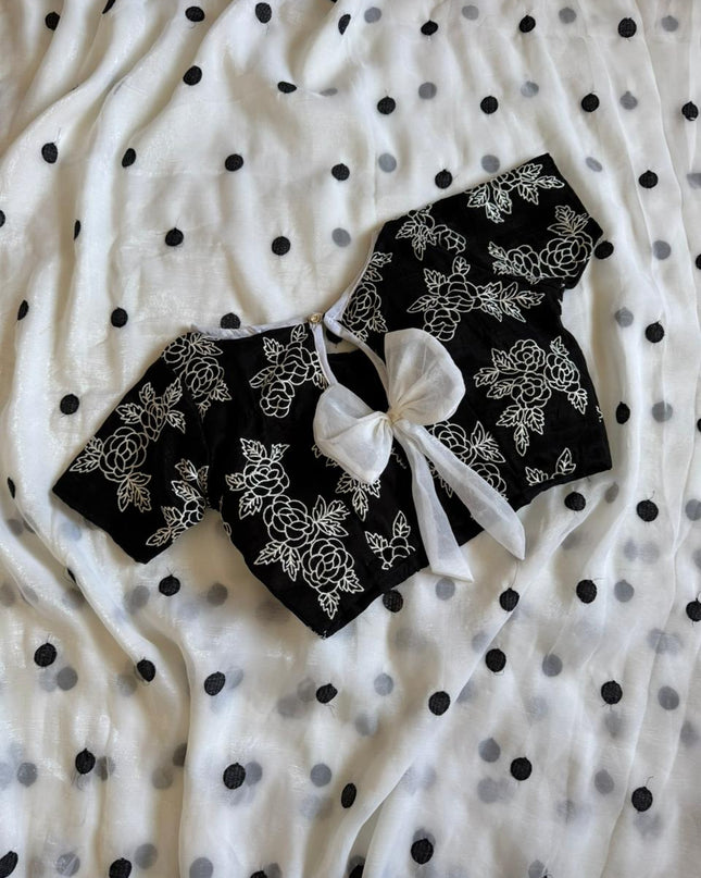 milky saree with stitched blouse