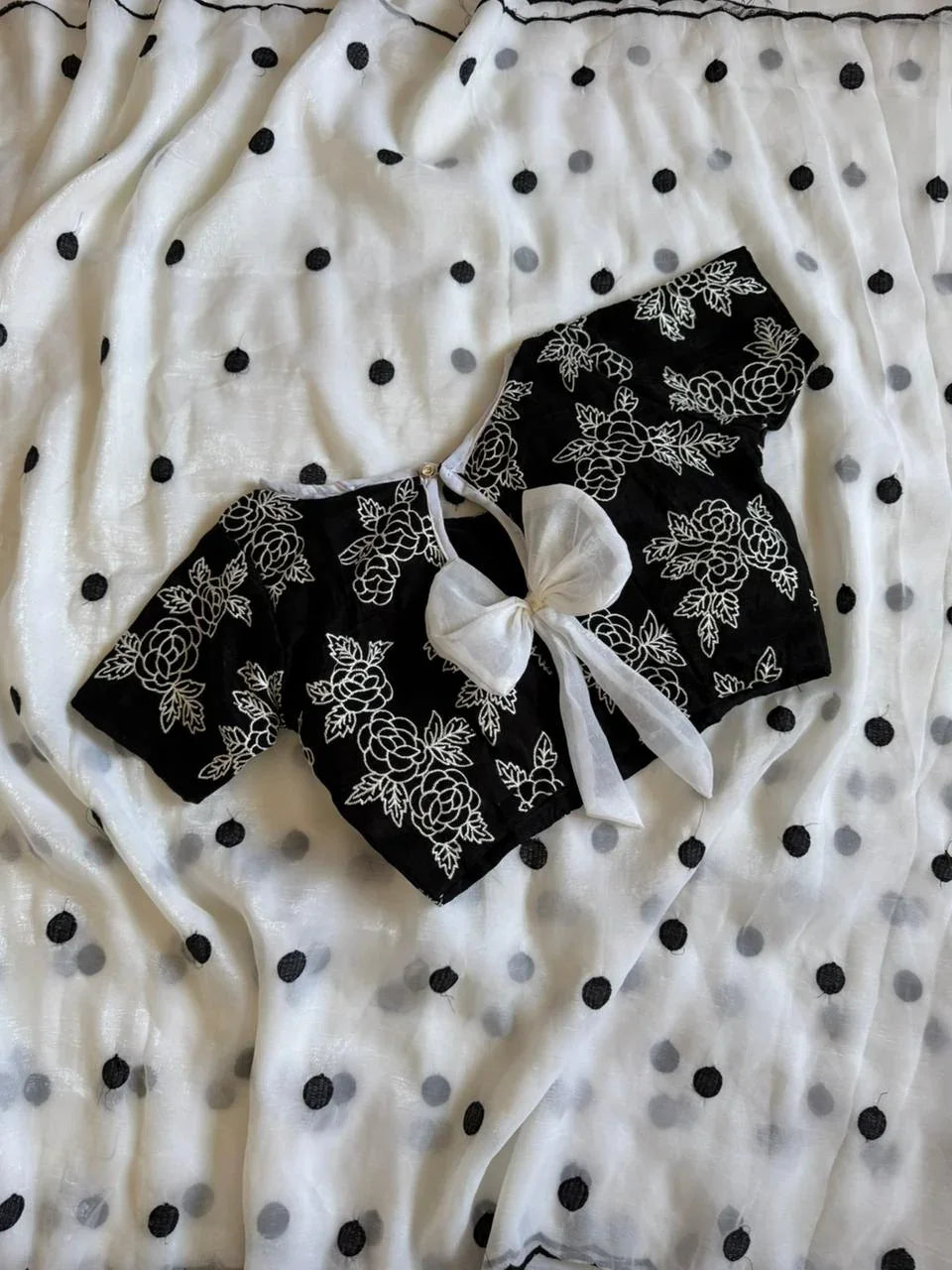 Milky Saree with Stitched Blouse