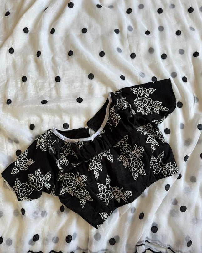 milky saree with stitched blouse