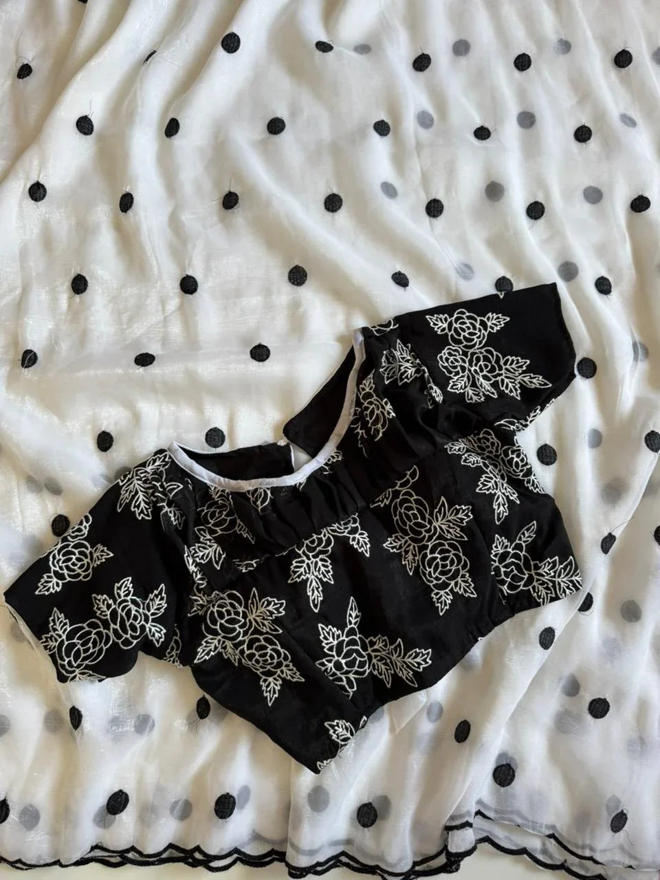 Milky Saree with Stitched Blouse