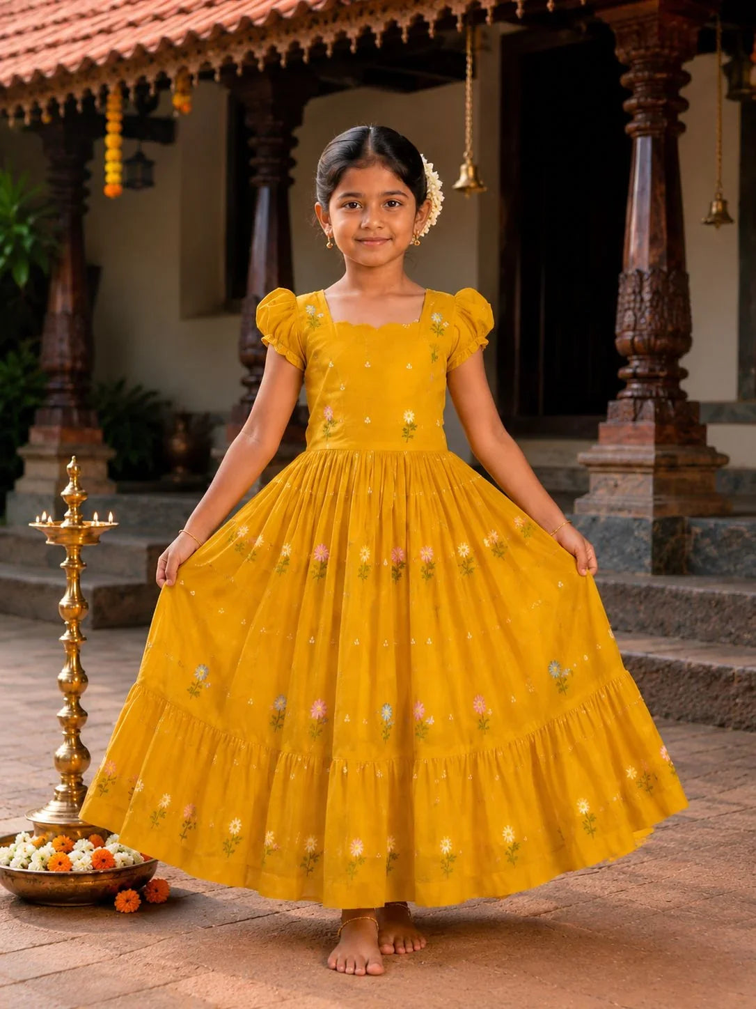 Kids Gown Concept with Mul Chanderi and Embroidery Work Design