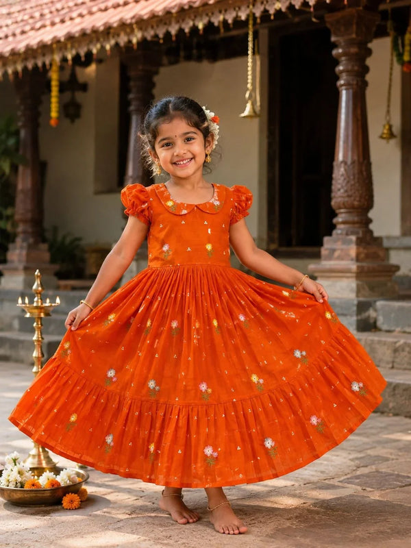 Kids Gown Concept with Mul Chanderi and Embroidery Work Design