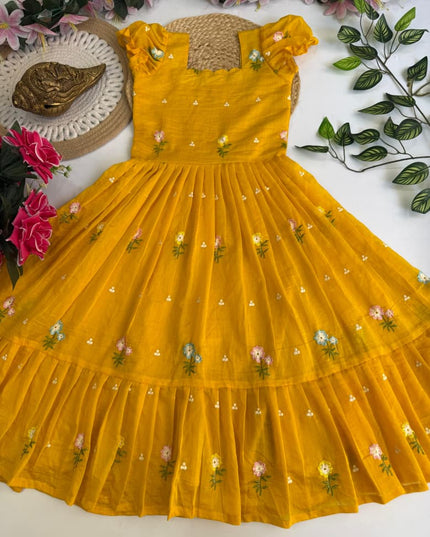 Kids Gown Concept With Mul Chanderi And Embroidery Work Design