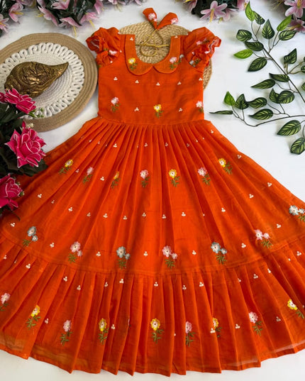 Kids Gown Concept With Mul Chanderi And Embroidery Work Design