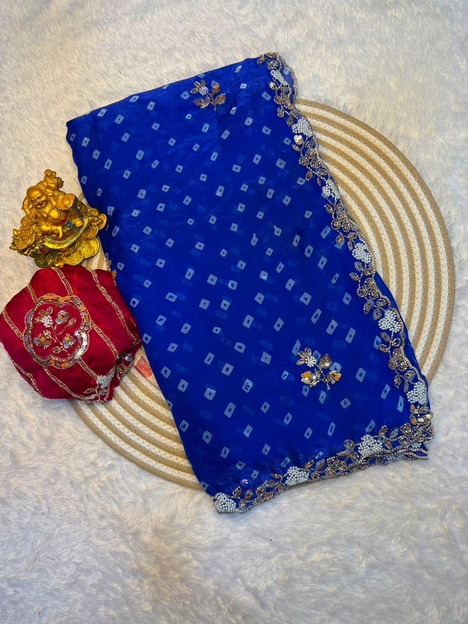 Meera Space Silk Bandhani Beads Work Saree