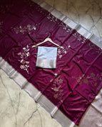 Deep wine (plum) body with a light silver/grey border