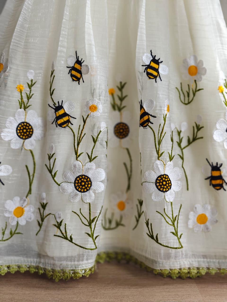 Honey Bee Embroidery Organza Kids Frock