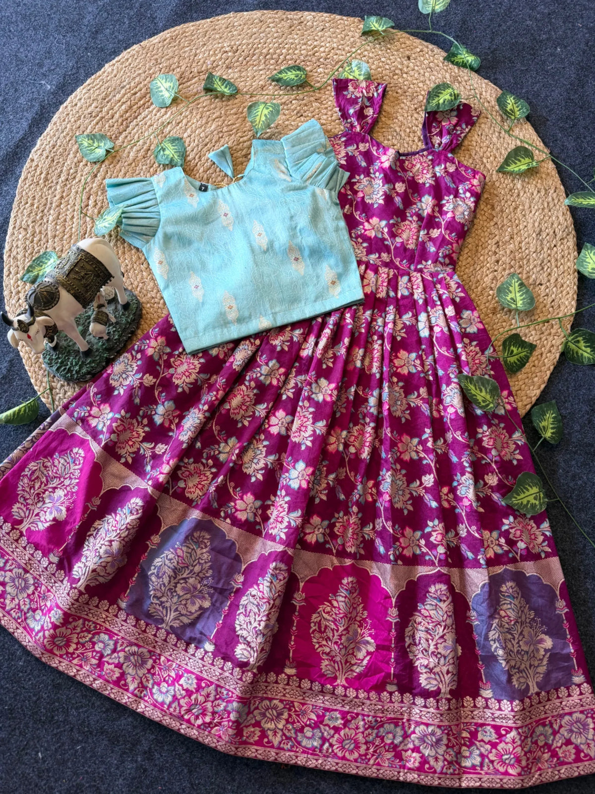 Kundana Tissue Silk Kids Gown with Coat