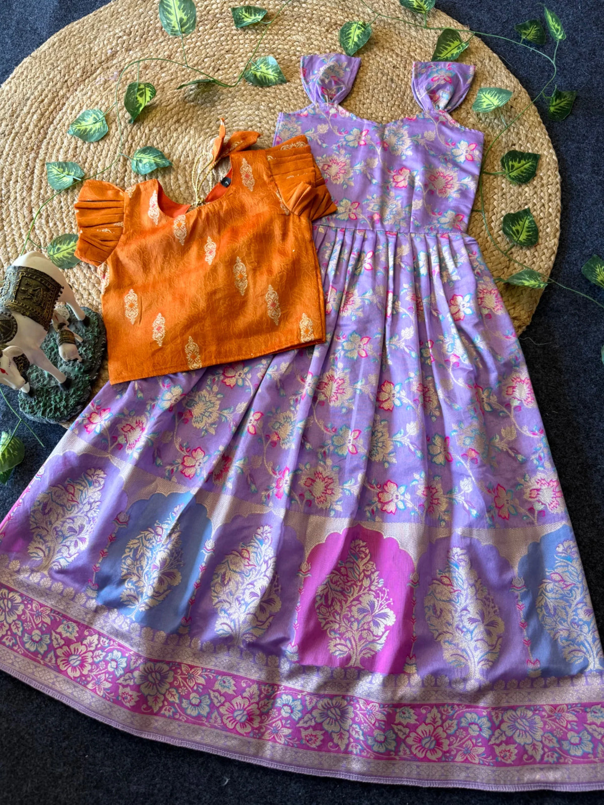 Kundana Tissue Silk Kids Gown with Coat