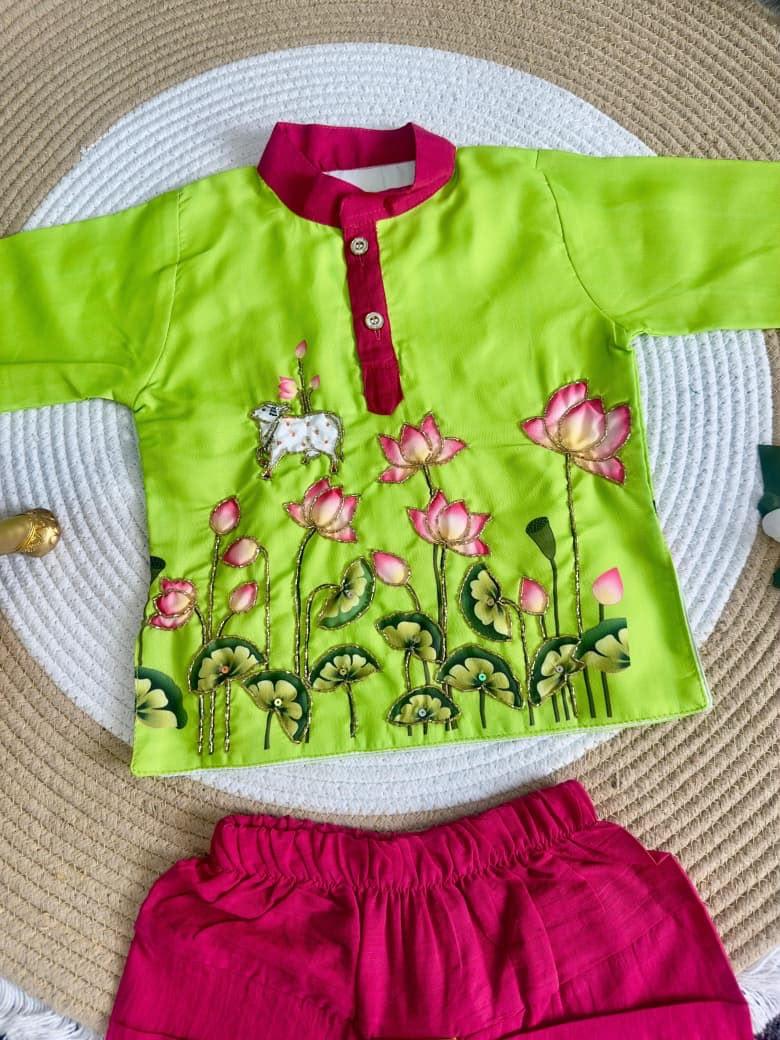 Krishna Kalamkari Kids Dhoti Kurta Set