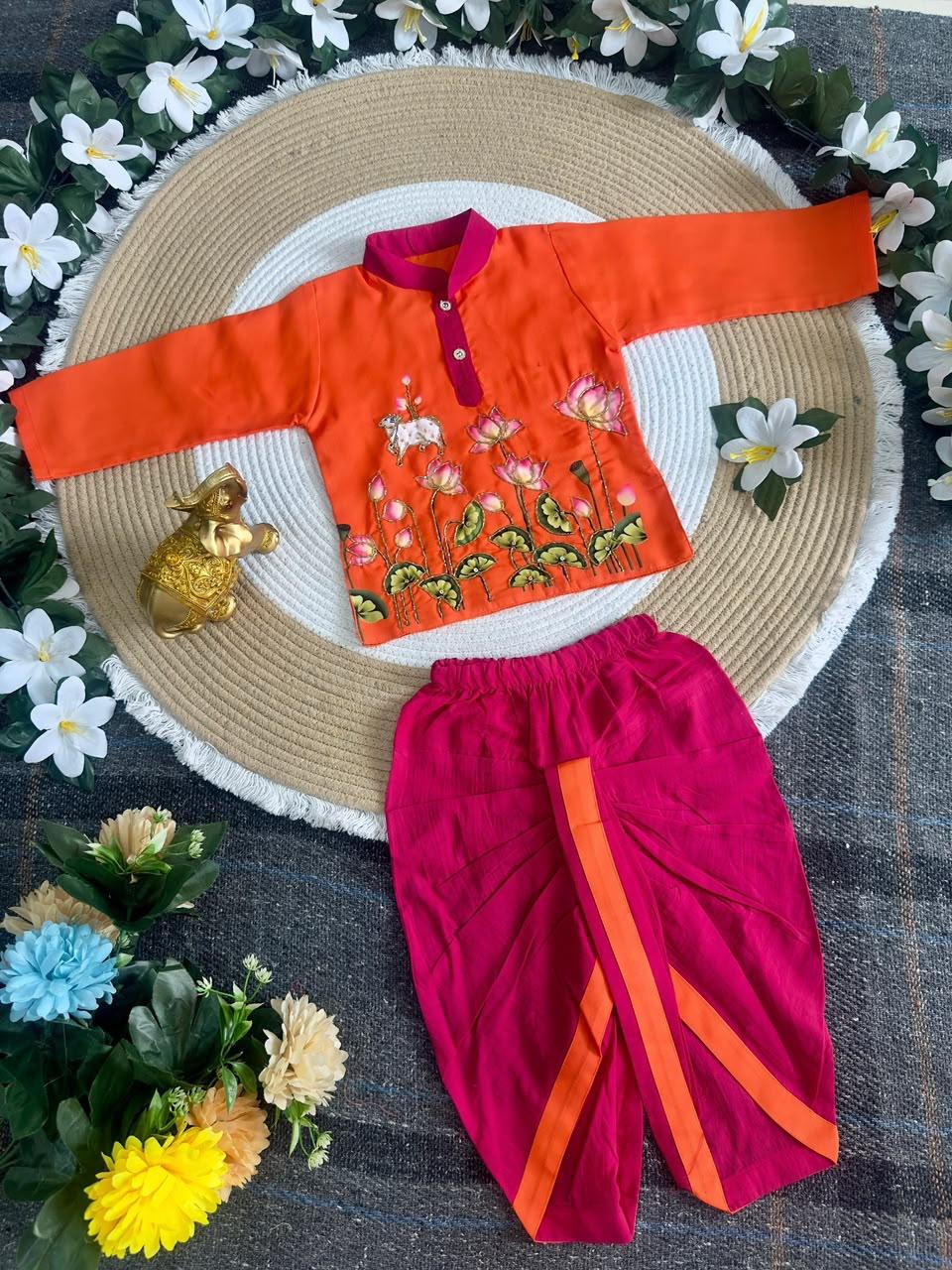 Krishna Kalamkari Kids Dhoti Kurta Set