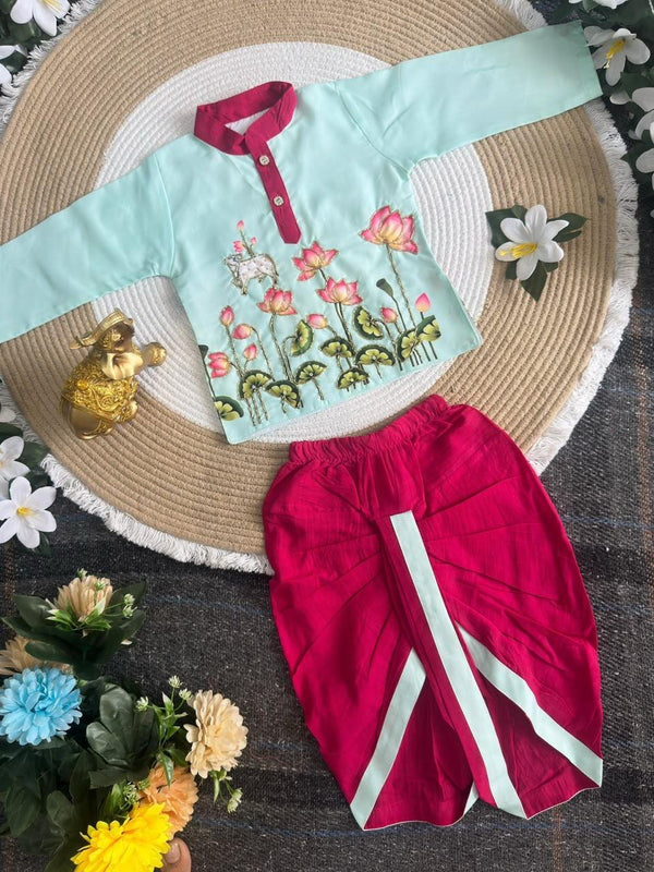 Krishna Kalamkari Kids Dhoti Kurta Set