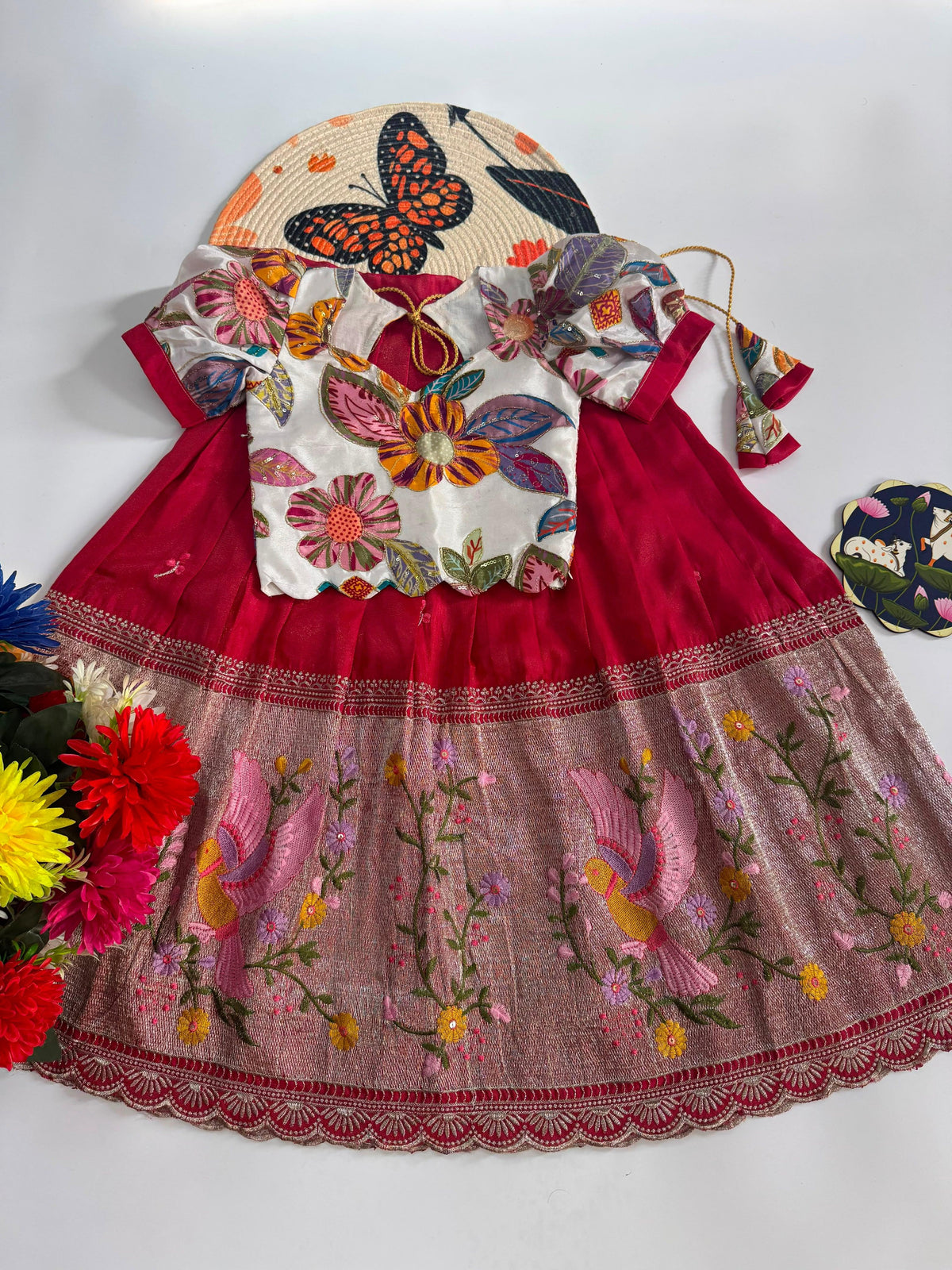 Chikitha Embroidered Tissue Kids Lehenga