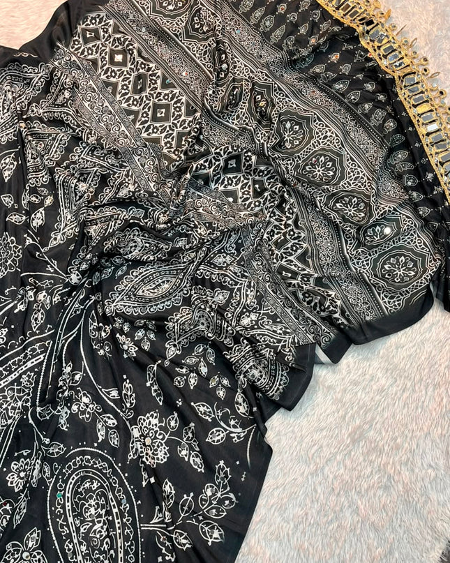 ajrakh mirror saree