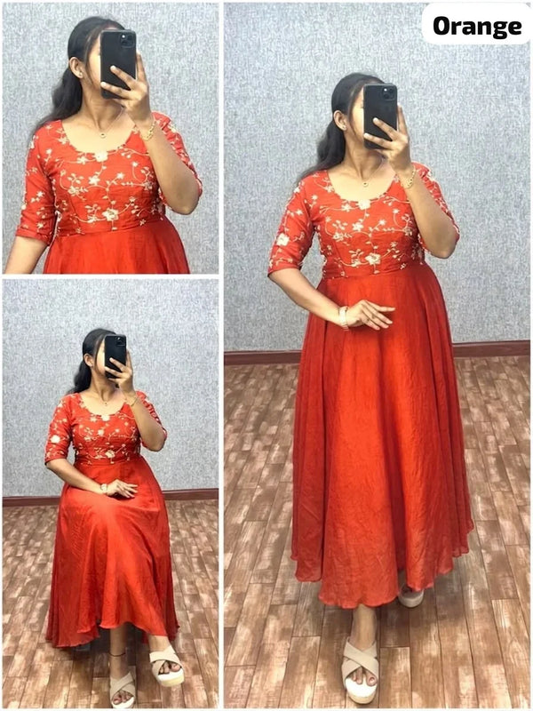 Sunflower Beads Work Rangoli Silk Maxi Gown