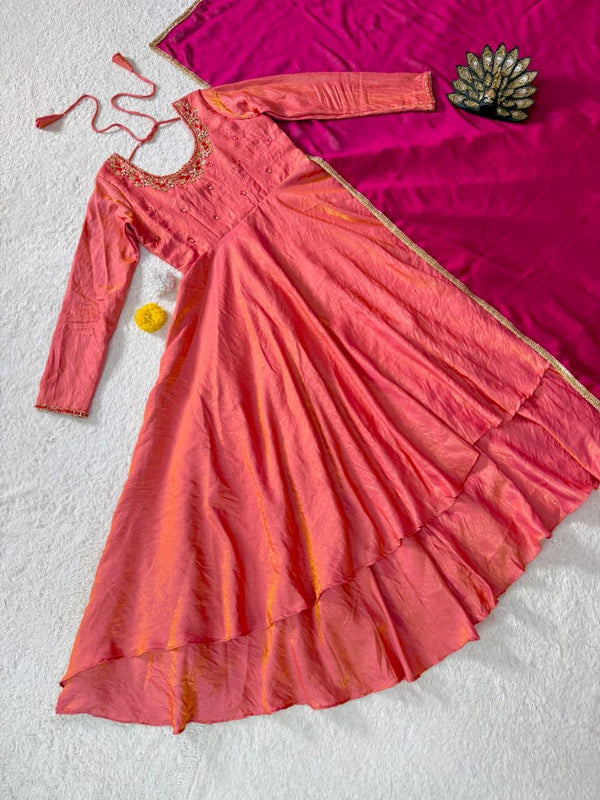 Kalyani Maggam Work Sindoor Tissue Gown