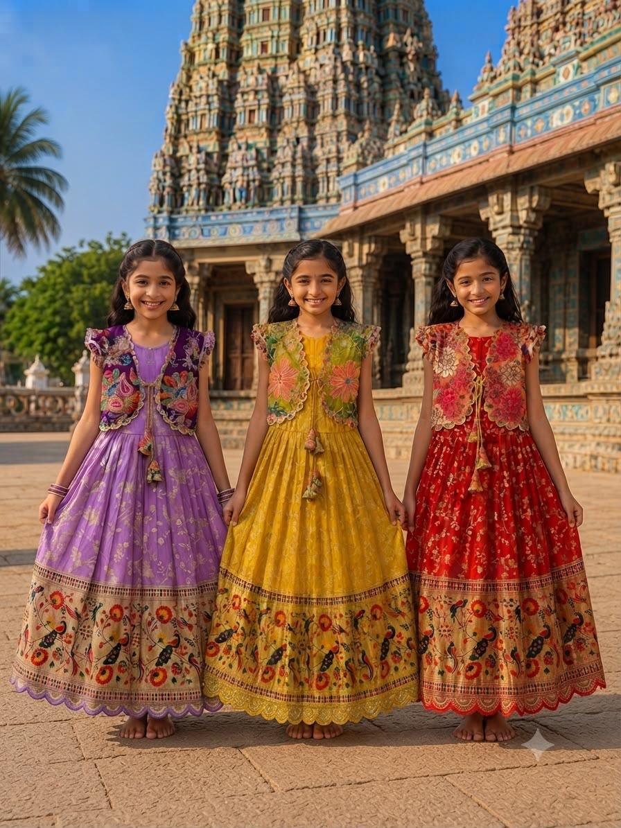 Deepu Dola Silk Kids Gown with Coat