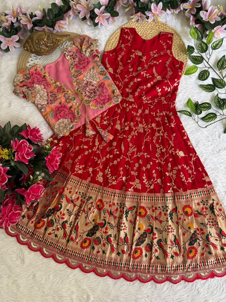 Deepu Dola Silk Kids Gown with Coat