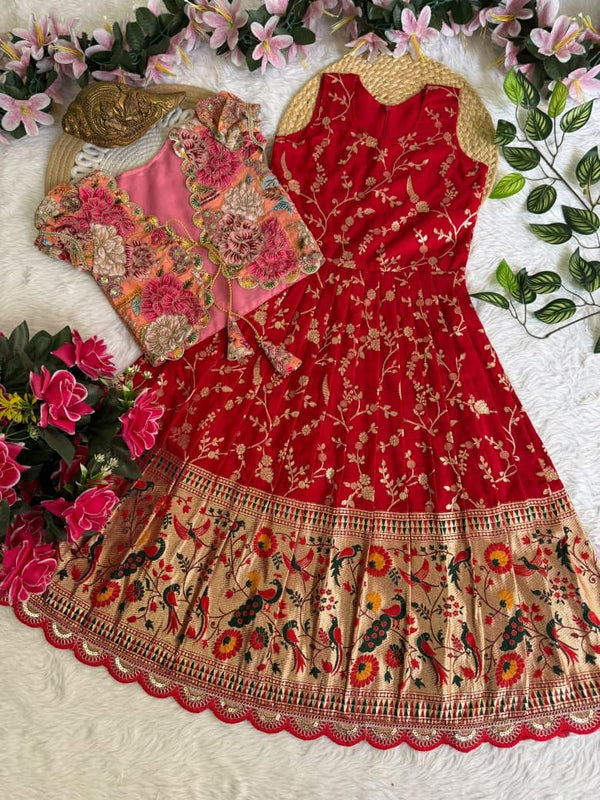 Deepu Dola Silk Kids Gown with Coat