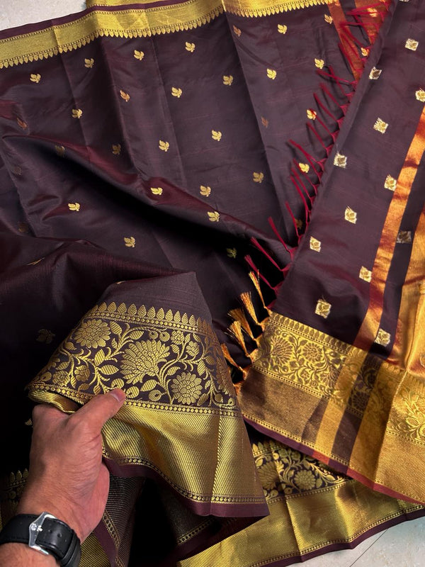 Chocolate Banarasi Semi Katan Silk Saree