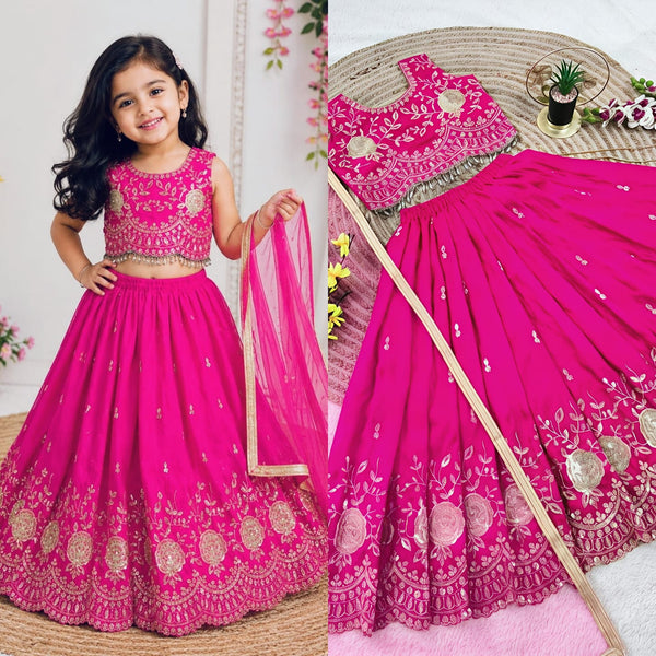 Pinky Sindoor Silk Kids Lehenga with Dupatta