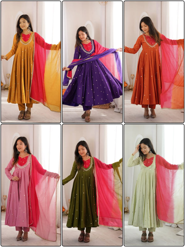Deepa Sequin Mirror Work Anarkali 3 Piece Set