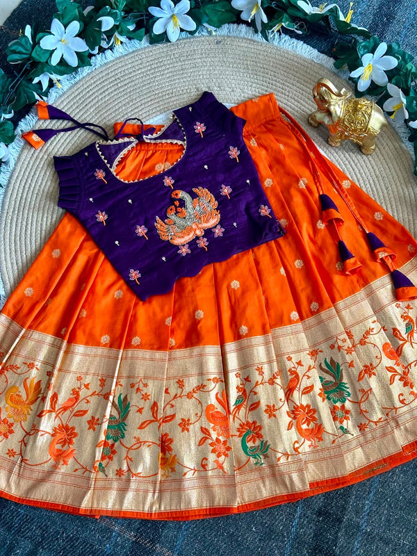 Ananya Peacock Maggam Kids Lehenga