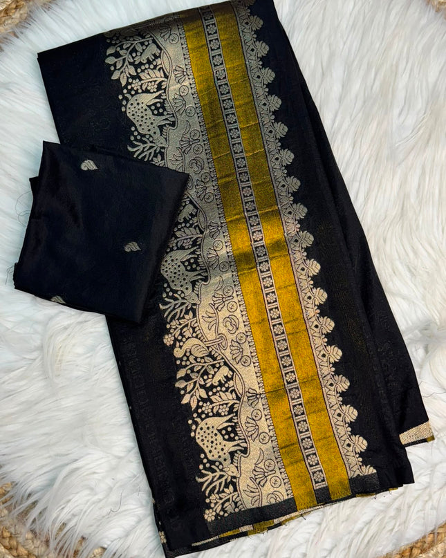 black khadi crape saree