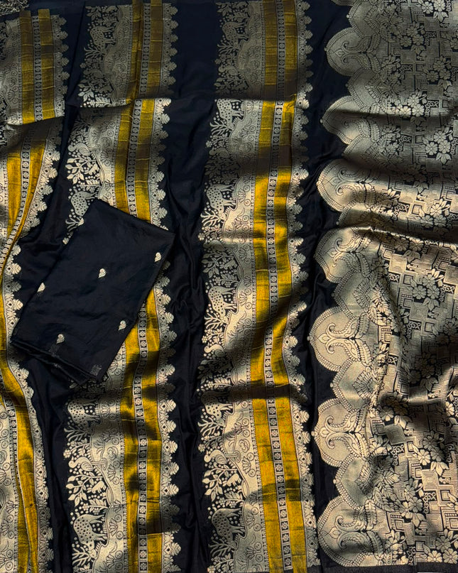 black khadi crape saree