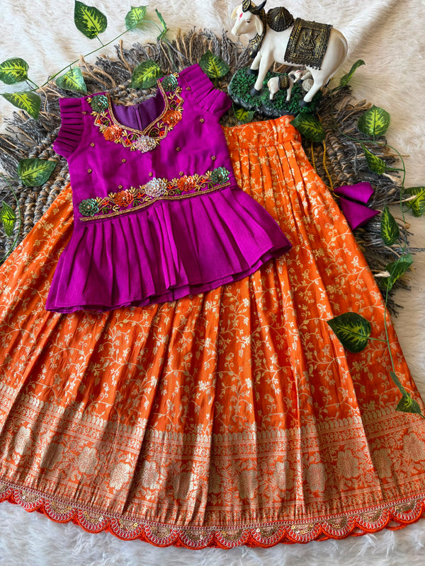 Varam Tissue Silk Kids Lehenga