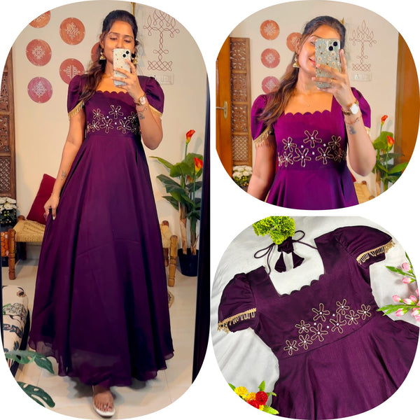 Mohana Vichitra Silk Handwork Gown