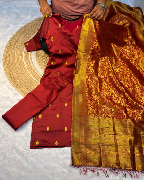 Ramya Banarasi Silk Kurti Set with Dupatta