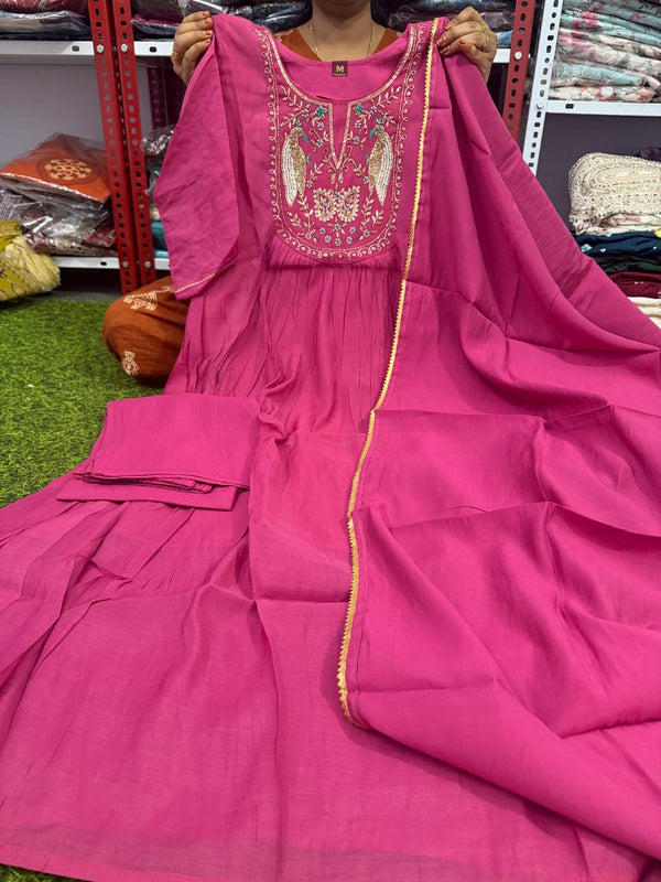 Maggam Work Mul Chanderi 3 Piece Set