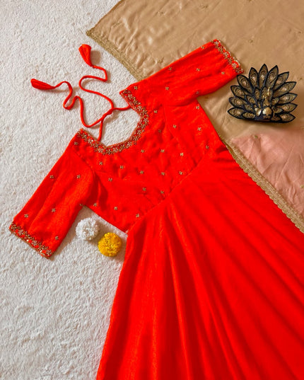 Premium Vichitra silk with Maggam Hand work