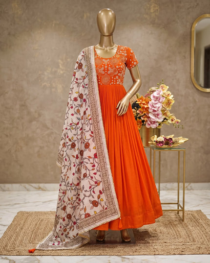 Beautiful Maggam Work Gown With Kalamkari Dupatta