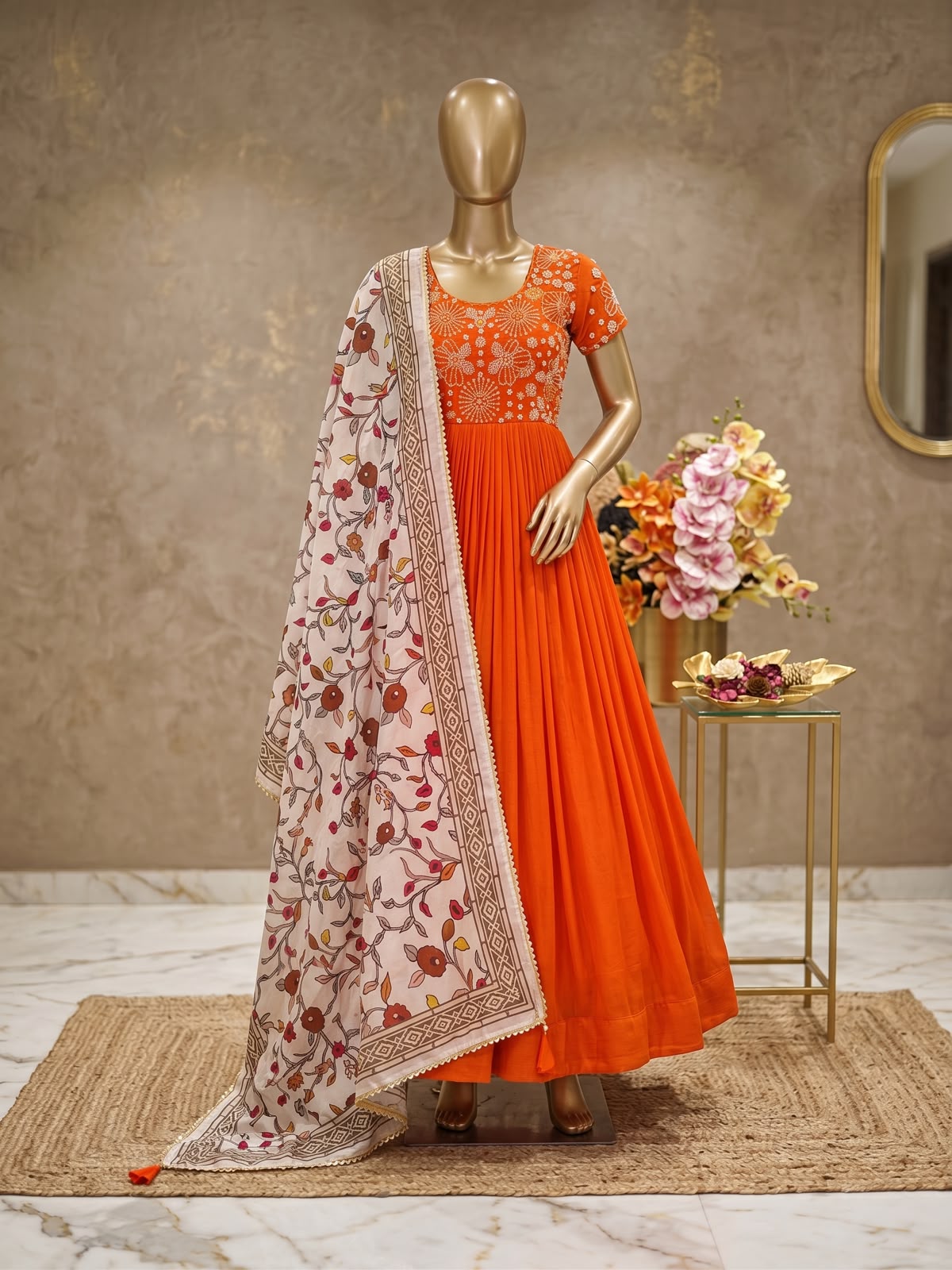 Sweety Maggam Work Georgette Gown with Kalamkari Dupatta