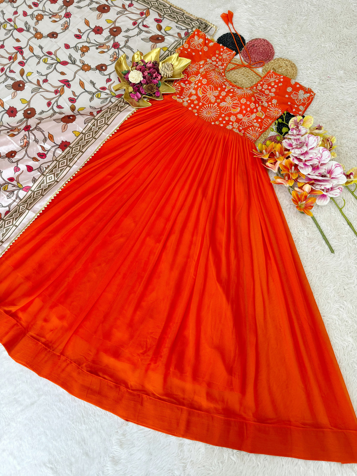 Sweety Maggam Work Georgette Gown with Kalamkari Dupatta