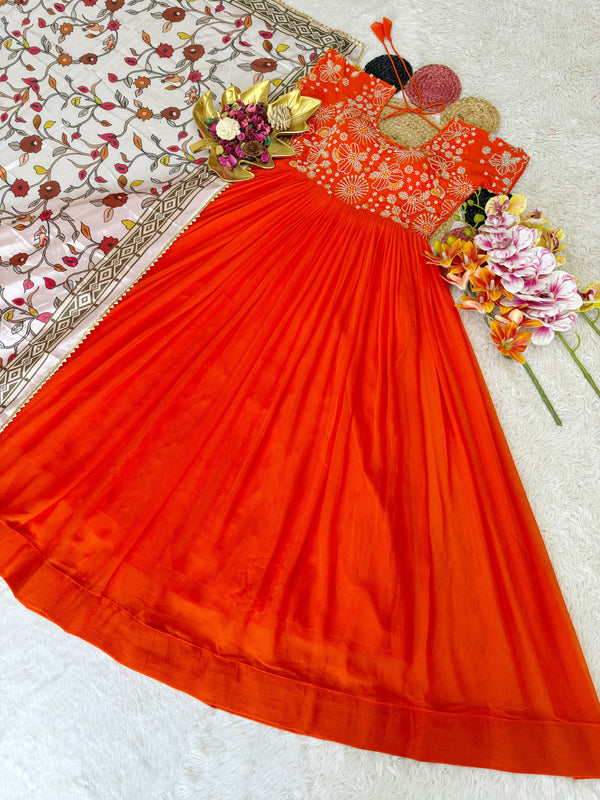 Sweety Maggam Work Georgette Gown with Kalamkari Dupatta