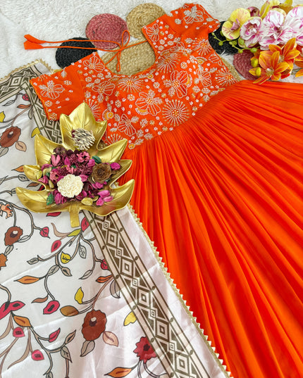 Beautiful Maggam Work Gown With Kalamkari Dupatta