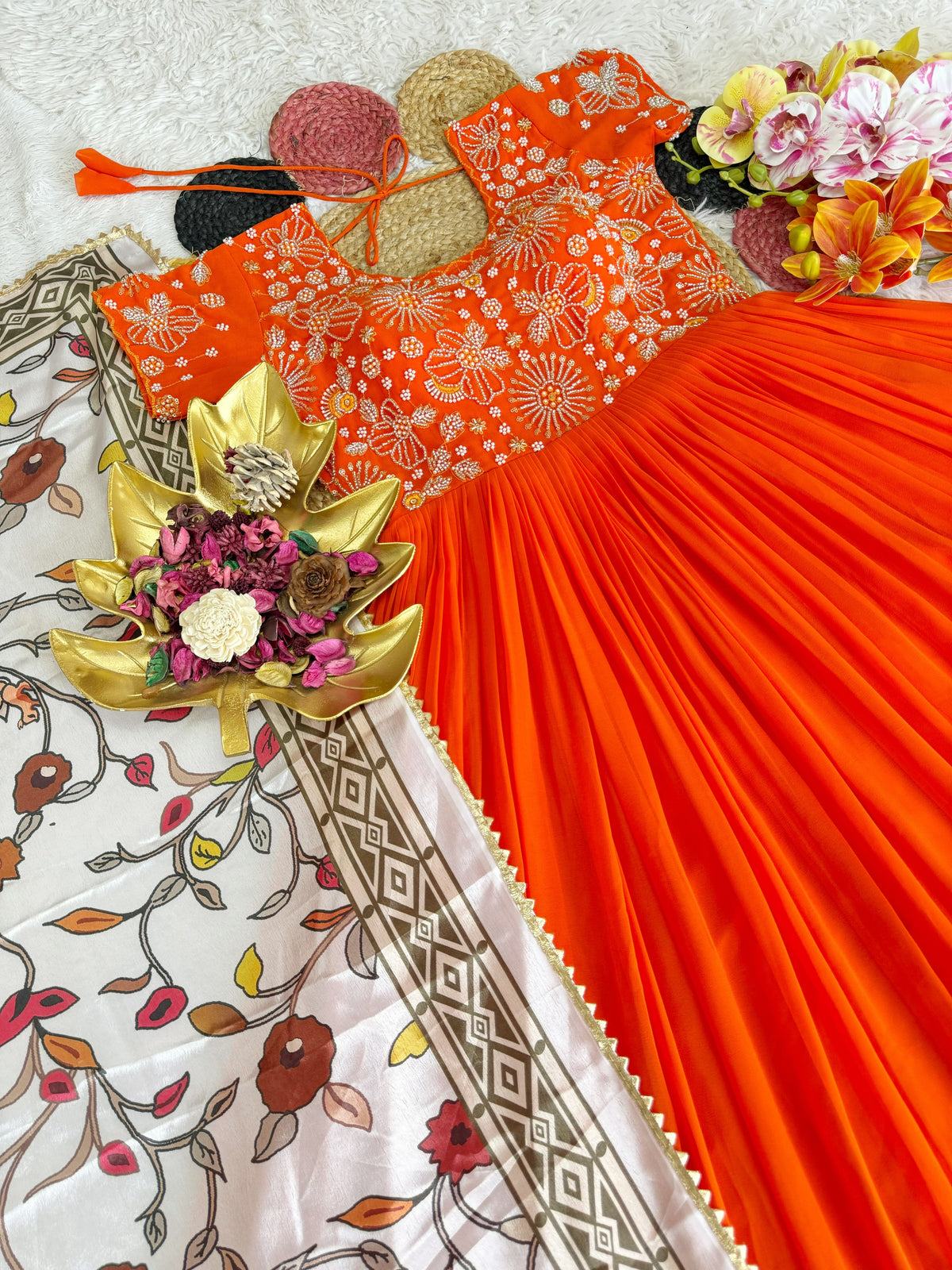 Sweety Maggam Work Georgette Gown with Kalamkari Dupatta