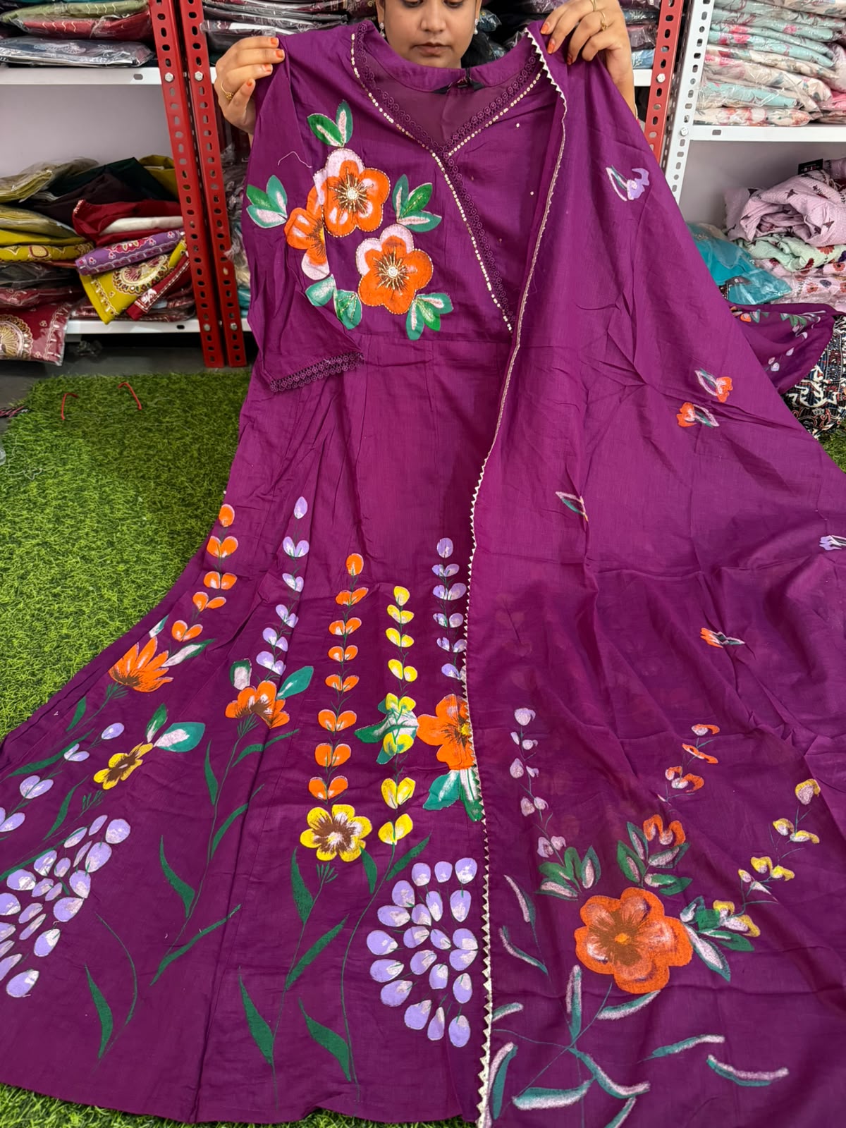 Brush Paint Mul Cotton Anarkali with Dupatta