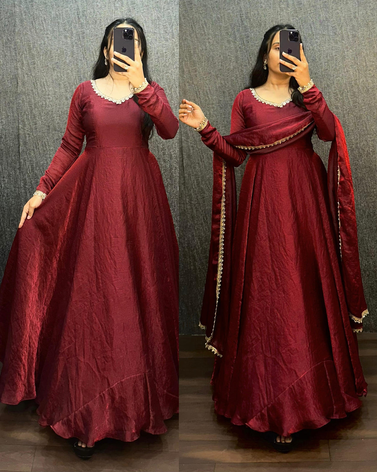 Sakhiya Fendy Silk Mirror Work Gown with Dupatta