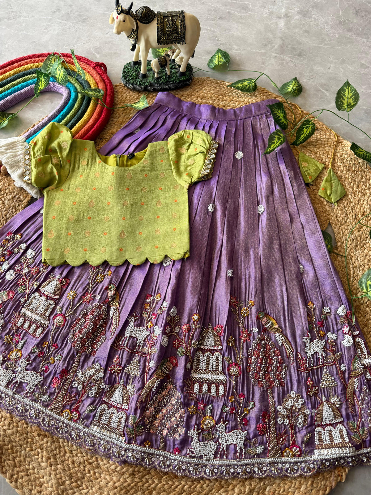 Maggam Work Village Theme Kids Lehenga