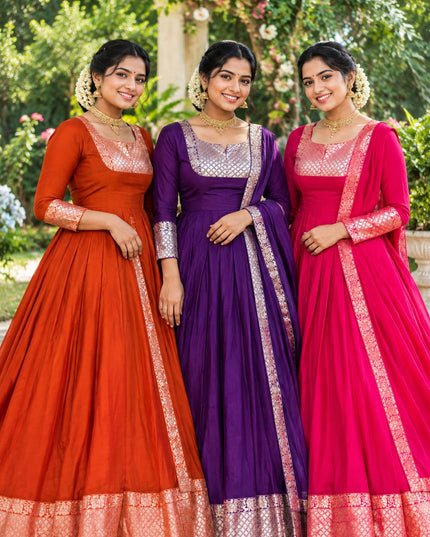 bright long gown with dupatta