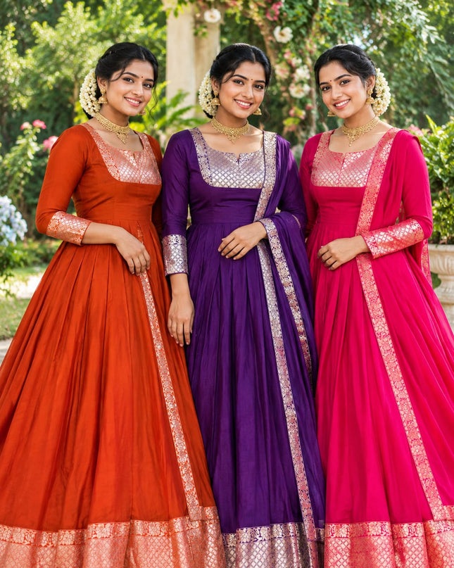 bright long gown with dupatta