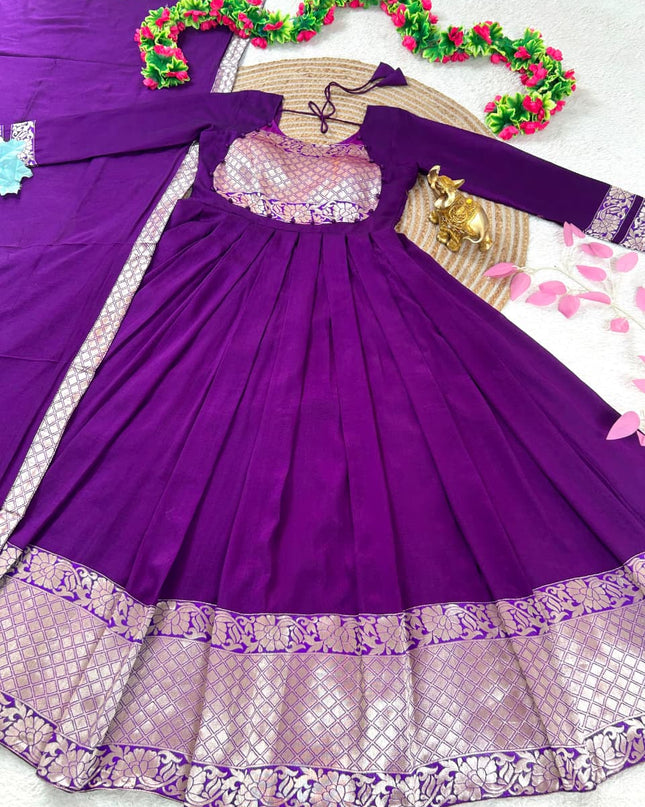 bright long gown with dupatta
